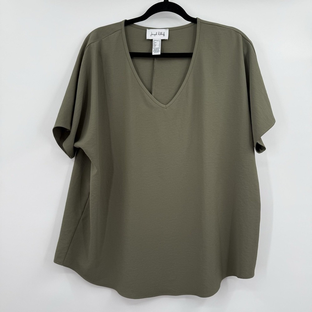 Joseph Ribkoff Tunic Blouse Womens 10 Green V-Neck Short Sleeve Lightweight